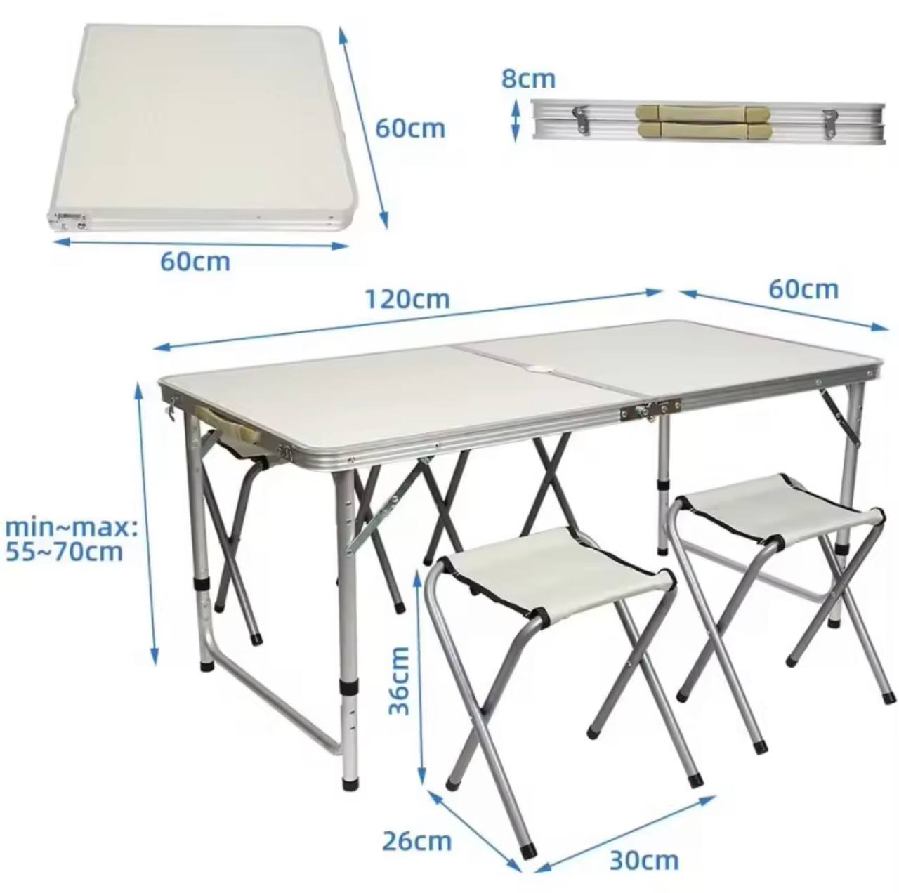 Table pliante en aluminium avec 4 chaises