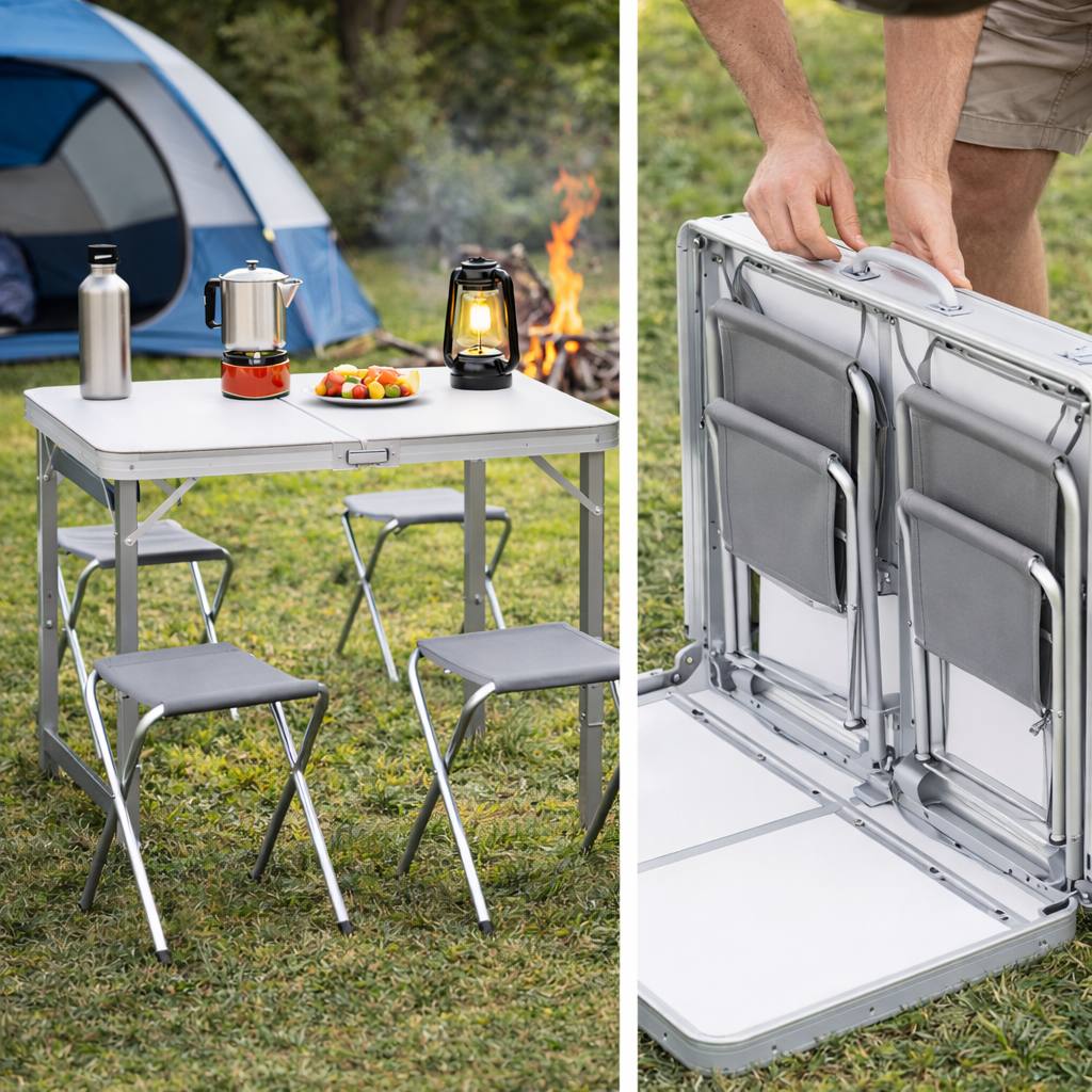 Table pliante en aluminium avec 4 chaises