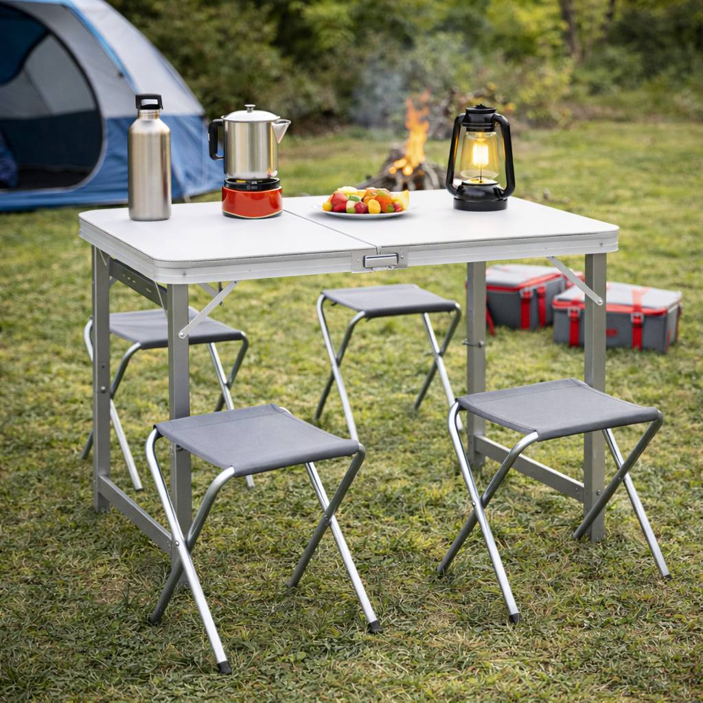 Table pliante en aluminium avec 4 chaises